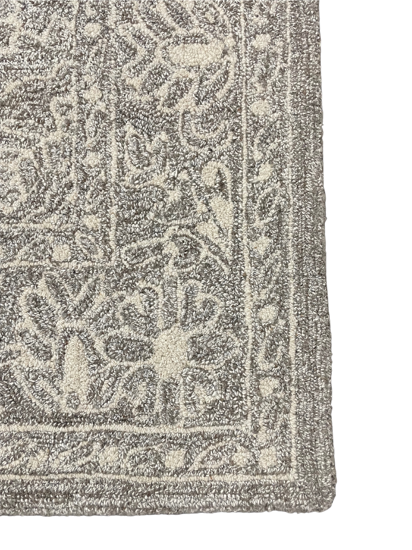 Persian Design Hand Tufted Wool Area Rug, 8 x 10 ft, Grey and White, Traditional Pattern
