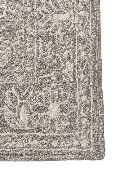 Persian Design Hand Tufted Wool Area Rug, 8 x 10 ft, Grey and White, Traditional Pattern