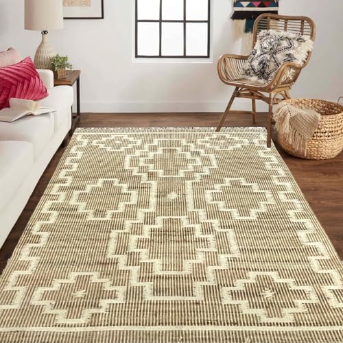 Hand Woven Jute Wool Rugs Heavy Thikness Quality Carpet Rug Runner and Carpets for Bedroom/Living Area/Home/Drawing Room with Anti Slip Backing (5 x 8 ft)