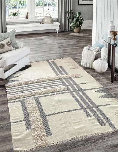 Hand Woven Rug Shag Look Moder Degisn Heavy Thikness Quality Carpet Rug Runner and Carpets for Bedroom/Living Area/Home/Drawing Room with Anti Slip Backing (5 x 8 ft)