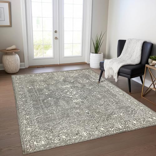 Persian Design Hand Tufted Wool Area Rug, 8 x 10 ft, Grey and White, Traditional Pattern