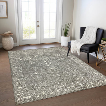 Persian Design Hand Tufted Wool Area Rug, 8 x 10 ft, Grey and White, Traditional Pattern